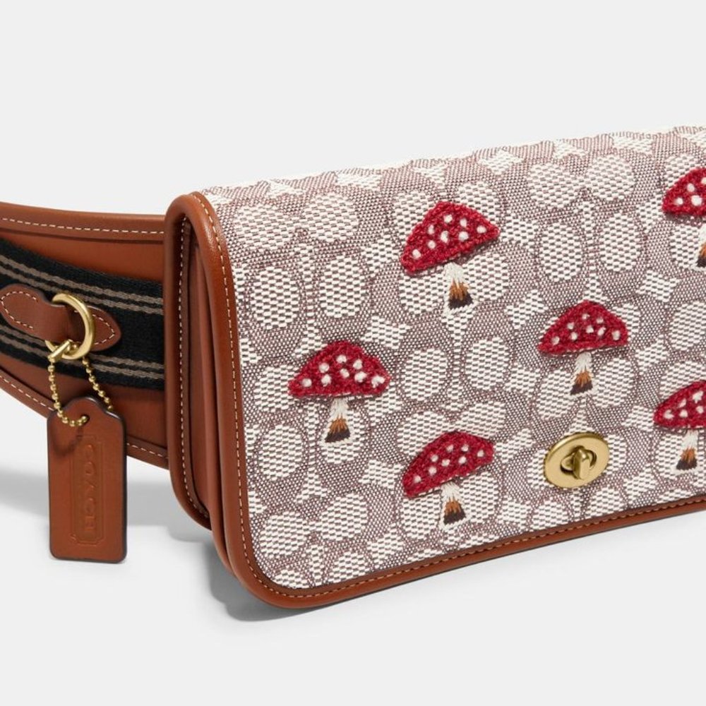 COACH Dinky Belt Bag in Signature Textile Jacquard with Mushroom Embroidery